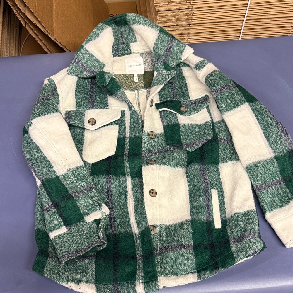 Avec Les Filles Green and Cream Checkered Jacket